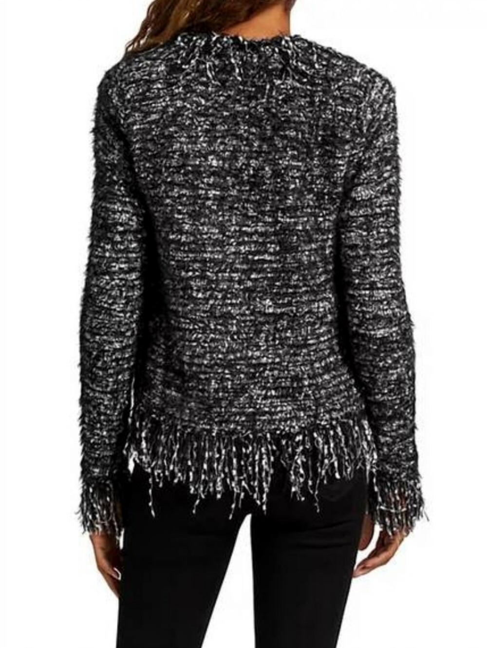 🆕 L'AGENCE "EYELASHES" BLACK & SILVER TEXTURED BOUCLE FRINGE JACKET CARDIGAN - Picture 7 of 15